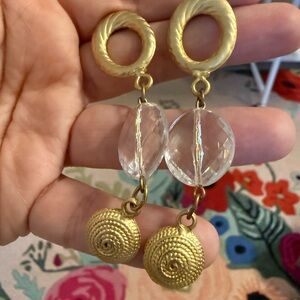Gold and Clear Spiral Dangle Earrings